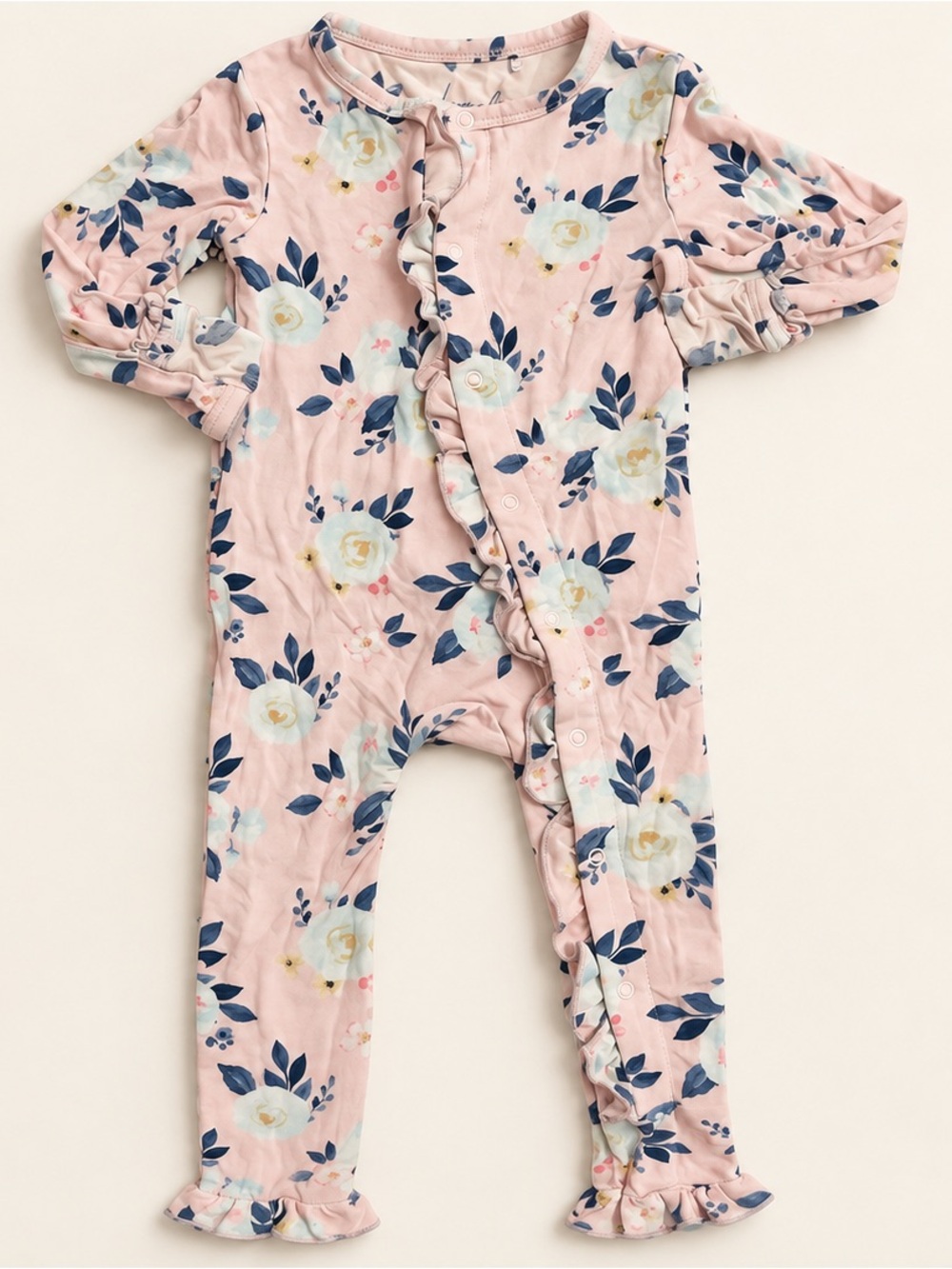 Pink Floral Ruffle Footie One-Piece for Kids